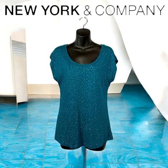 NWOT, New York & Company, Teal Glittering Top, Small - Picture 1 of 9